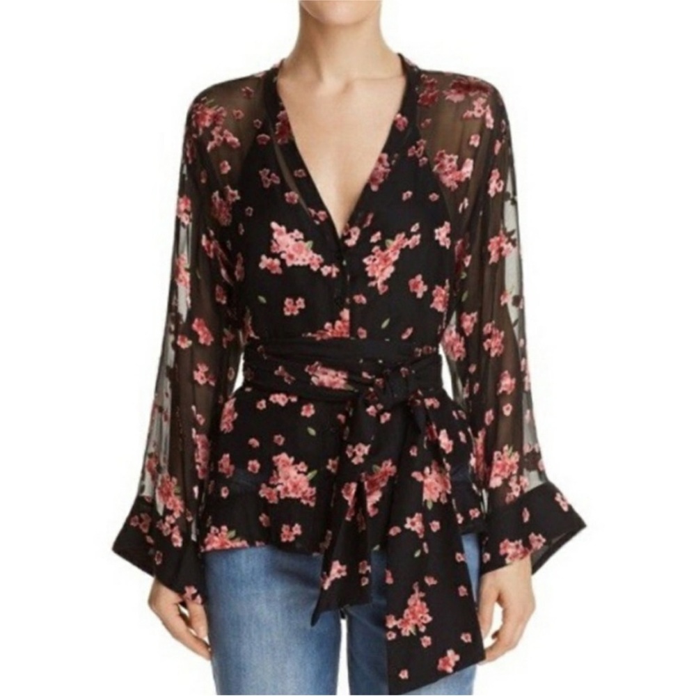 NWT Alice + Olivia Rosario Tie-Waist Kimono floral Top